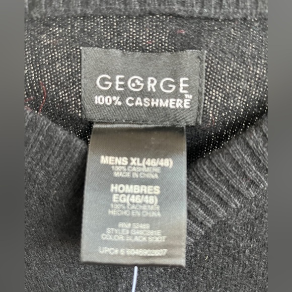 NWT George designer Mens 100% Cashmere Sweater 2 ply black slate gray V neck XXL - Picture 4 of 16